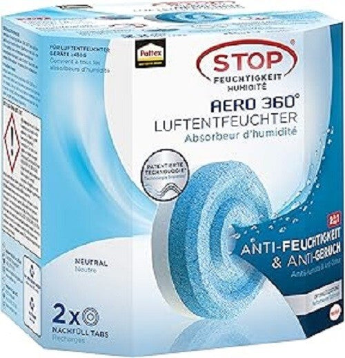 2x Pattex Aero 360° Nachfülltabs Luftentfeuchter Anti Feuchtigkeit Geruch Tabs