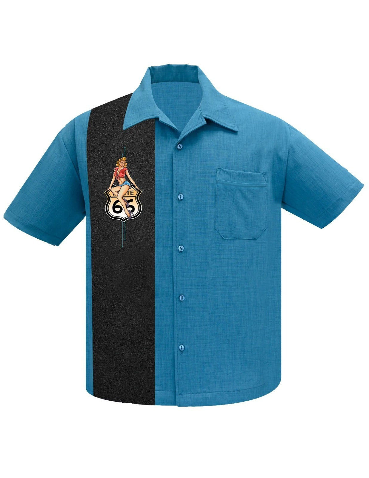 Hemd Route 66 Pin-Up Panel Bowling Shirt Rockabilly Biker Rocker Retro Vintage