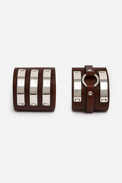 2er Set Lederarmband Dunkelbraun Unisex Biker Rocker Gothic Punk Festival Rock