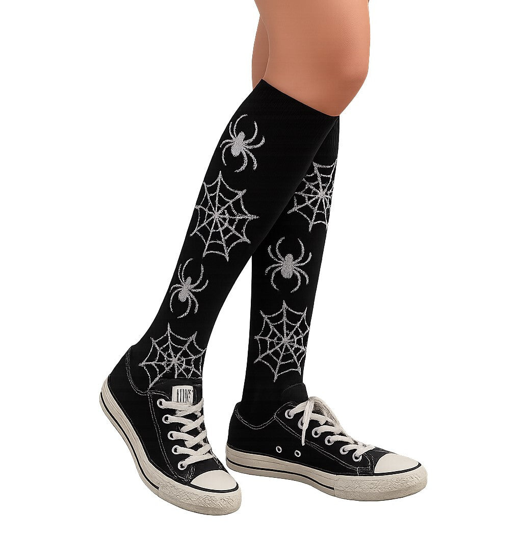 2x Kniestrümpfe Socken Spinne Spinnennetz Gothic Look Halloween Cosplay Clubwear
