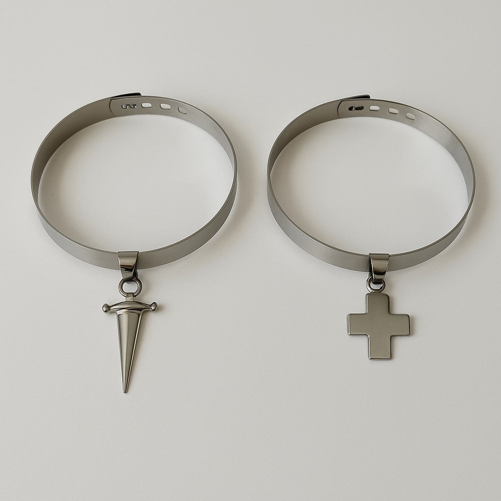 2er Set Halsreifen Schwert & Kreuz Choker Halsband Festival Schmuck Punk Gothic