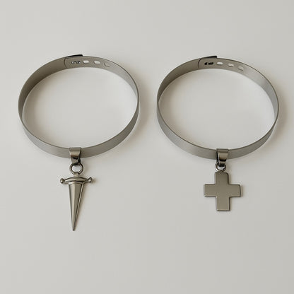 2er Set Halsreifen Schwert & Kreuz Choker Halsband Festival Schmuck Punk Gothic