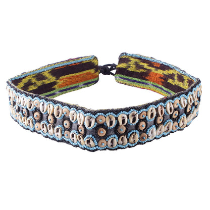Muschelgürtel Blau/Schwarz Muscheln Perlen Gürtel Belt Boho Ibiza Hippie Coachella