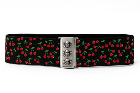 Stretch Gürtel Belt Schwarz Kirschen Taillengürtel Gothic Rockabilly Vintage Mode