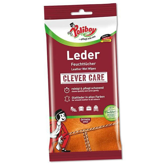 10x 20 Poliboy Leder Pflege Feuchttücher, Reinigungstücher Clever Care Pflege