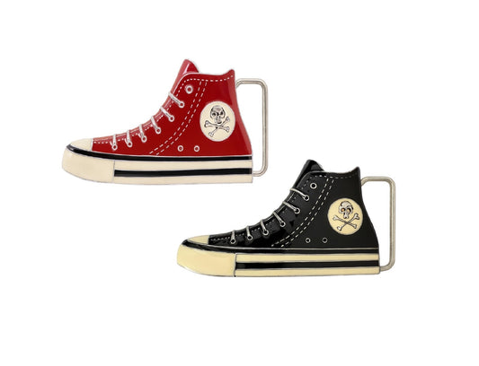 2er Set Gürtel Beltschnalle Schuh Rot & Schwarz Schnalle Gürtelschließe Sneaker