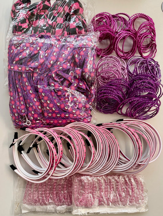 Karton mit min. 245 Accessoires in Pink und Lila Restposten Posten Aktion TOP