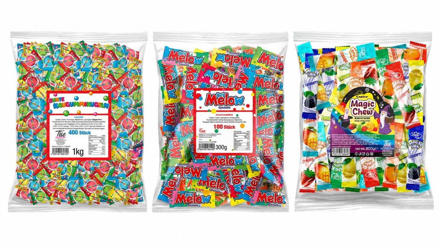 Süsswaren Mix - Kaugummi Kugeln/Marshmallow/Magic Chew - Süssigkeiten Candy Box