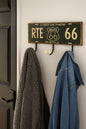 Blechschild Route 66- 37x14 cm Garderobe Kleiderhaken Metall Haken Retro Vintage