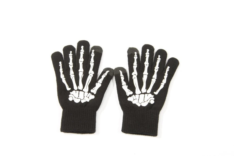 Touchscreen-Handschuhe in Schwarz mit Skeletthand Glow in the Dark Halloween