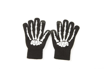 Touchscreen-Handschuhe in Schwarz mit Skeletthand Glow in the Dark Halloween
