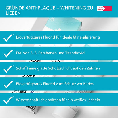 edel+white Zahnpflege Set | Whitening Zahnpasta + Softbürsten + Zahnseide