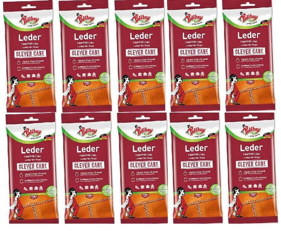 10x 20 Poliboy Leder Pflege Feuchttücher, Reinigungstücher Clever Care Pflege
