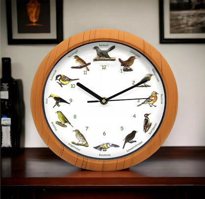 Vogelstimmen-Wanduhr mit 12 authentischen Vogelgesängen heimischer Vögel!