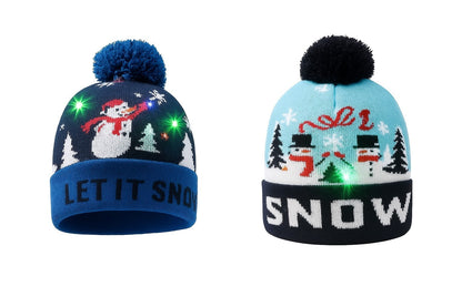 2er Set LED Mütze Let it Snow Dunkel- & Hellblau Weihnachtsmütze Strickmütze