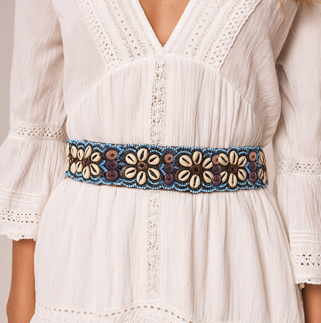 Muschelgürtel Schwarz/Blau Taillengürtel Hüftgürtel Boho Hippie Muscheln Damen