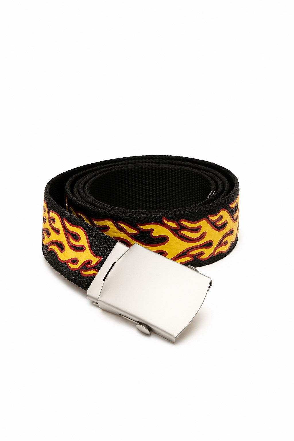 Gürtel Belt Schwarz mit Gelben Flammen Hüftgürtel Unisex Accessoires Mode Jensgürtel