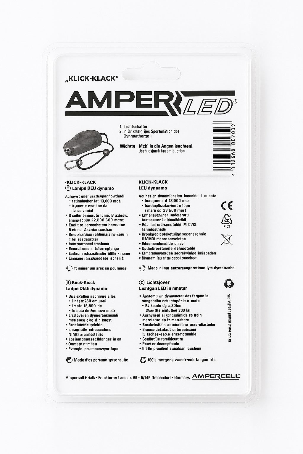 1 Taschenlampe Amper LED Dynamo Leuchte Outdoor Lampe LED-Licht Klick-Klack