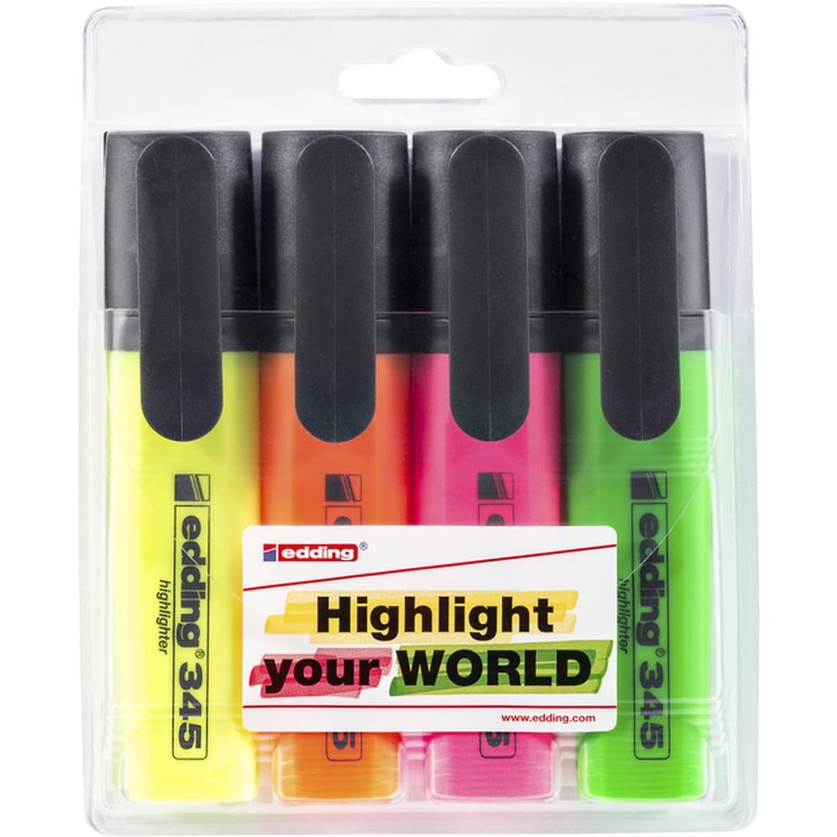 Edding 345 Textmarker Highlight Your World 4er Set 2-5mm Neonfarben Highlighter