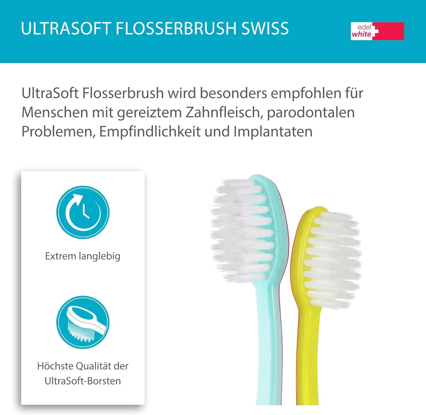 10x edel white Flosserbrush Zahnbürsten - soft Schweiz Zahnbürste Handzahnbürste