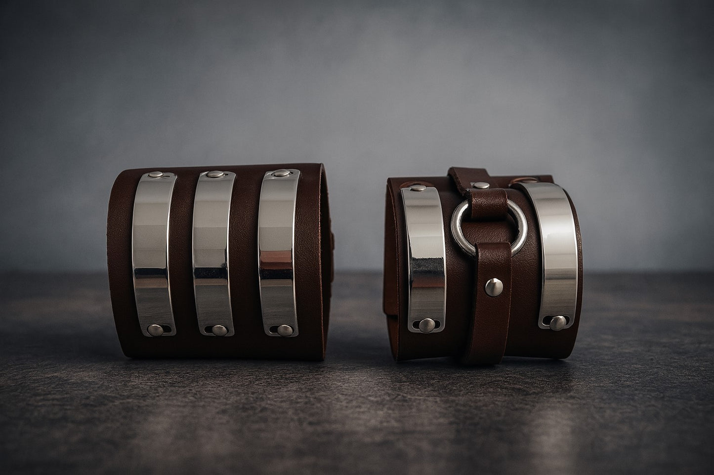 2er Set Lederarmband Dunkelbraun Unisex Biker Rocker Gothic Punk Festival Rock