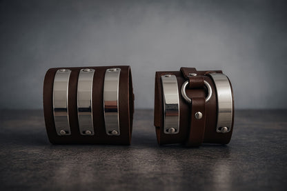 2er Set Lederarmband Dunkelbraun Unisex Biker Rocker Gothic Punk Festival Rock