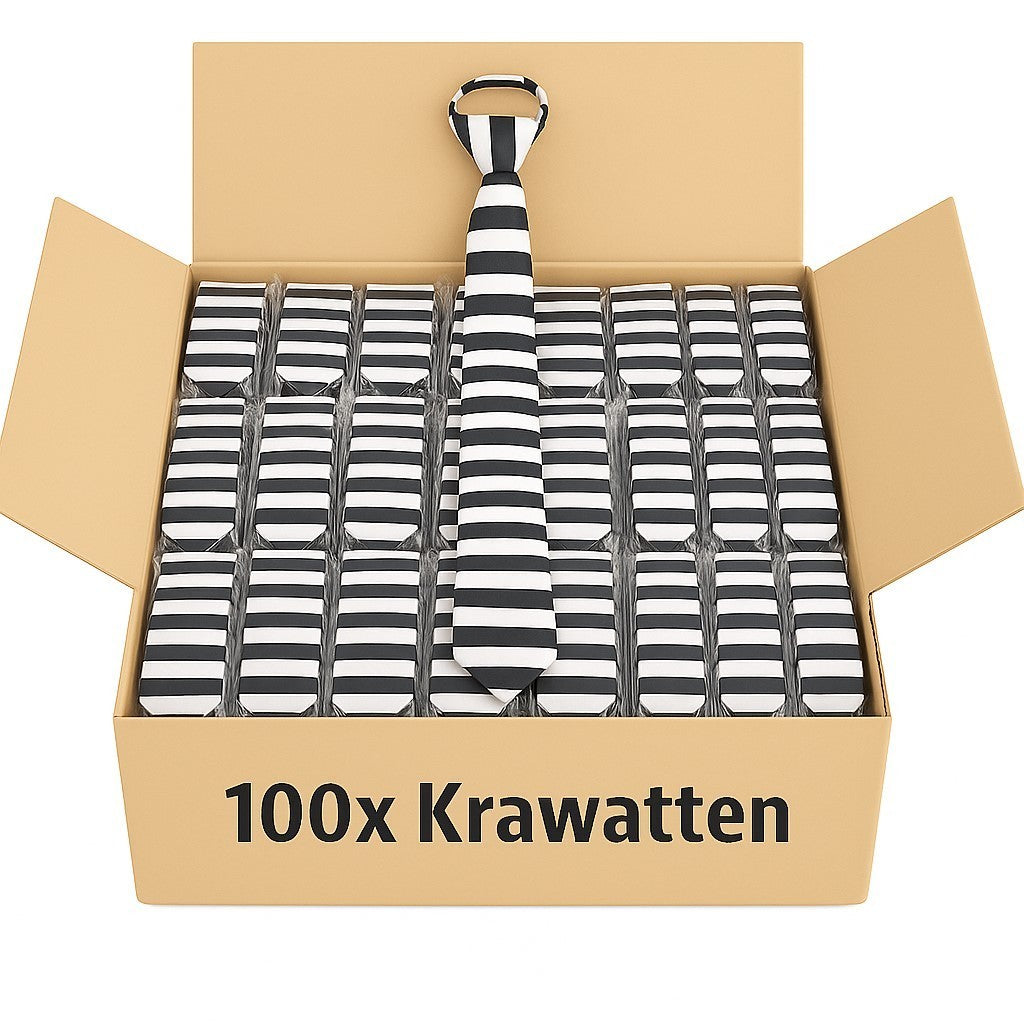 Aktion 100x Krawatte Schwarz Weiß Gestreift Schmal Satinoptik Herren Großhandel
