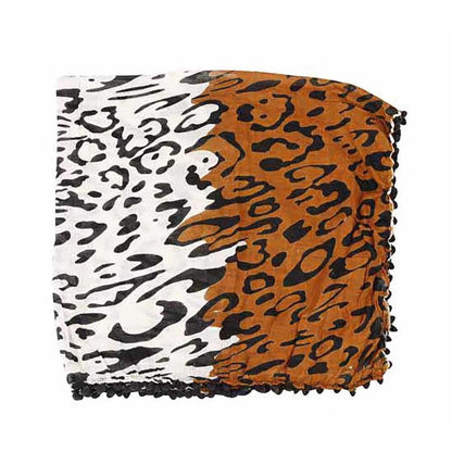 Tuch Leopardenmuster Braun Weiß Halstuch Damen Safari Look Boho Bommel Schal Leo