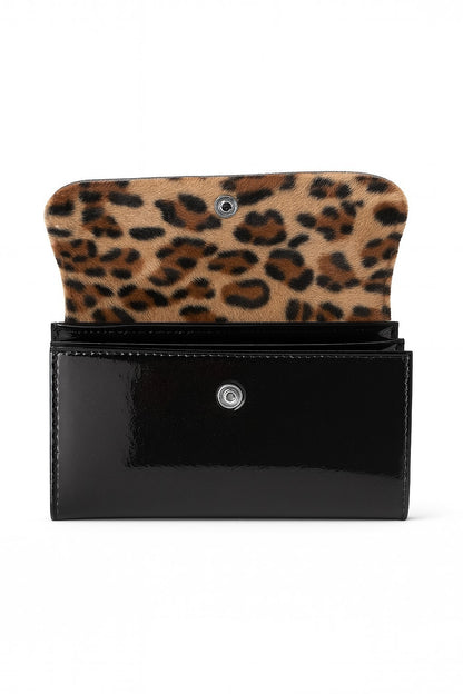 Geldbeutel Schwarz Lack Innen Leopard Geldbörse Portemonnaie Accessoires Vintage