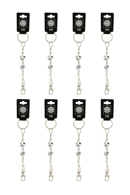 8er Set Schlüsselanhänger Würfel Weiß Schlüsselring Schlüsselhalter Bund Dice