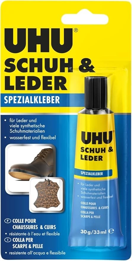 UHU Spezialkleber Schuh & Leder 30g Wasserfest Flexibel Kleber Reparaturkleber