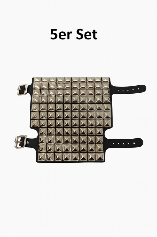 5er Set Lederarmband Schwarz mit Nieten Biker Rocker DEFEKT/KAPUTT Bastlerware!