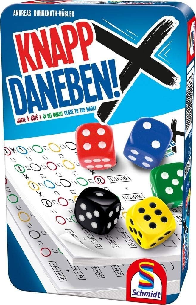Schmidt 51426 Knapp Daneben Würfelspiel in Metalldose Reisespiel Familienspiel