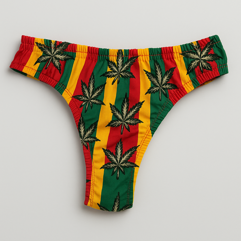 Bunter Tanga Slip mit Hanfblatt Muster Rasta String Reggae Jamaica Style Hanf