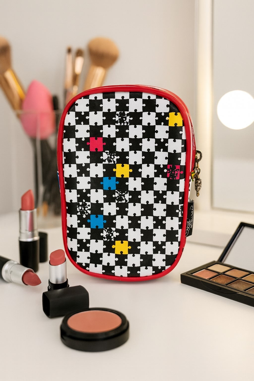 Kosmetiktasche Puzzle Design 11x4x16 cm Kulturbeutel Organizer Make-Up Etui
