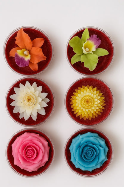 6er Set Blumenseife in runden Seife Natur Seifenblumen Duftend Geschenk Deko