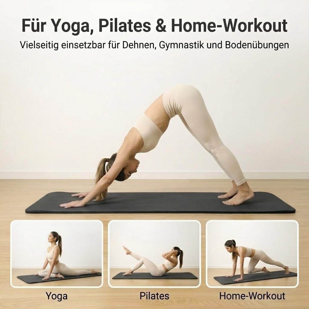 2x diMio Gymnastikmatte Yogamatte Fitnessmatte Schwarz 185x60x1cm inkl. Tragegurt Sportmatte