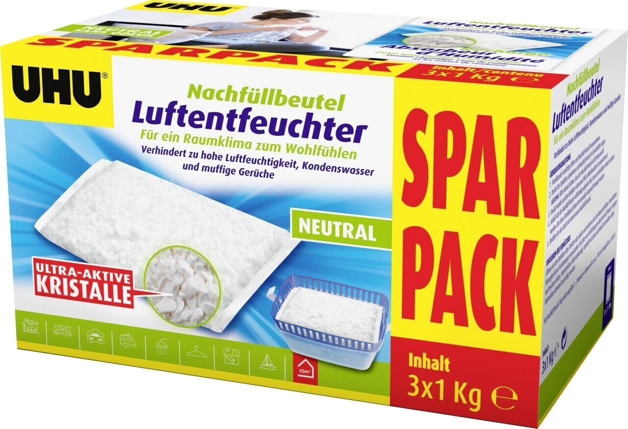 Uhu Original Luftentfeuchter 3x 1000g Nachfüllbeutel Neutral Feuchtigkeitsschutz