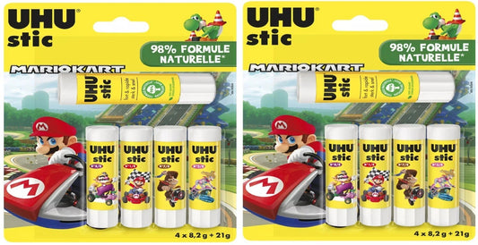 2 x Uhu Stic Mariokart 5er Set (4x 8,2g + 1x 21g) Klebestift Bastelkleber Sticks