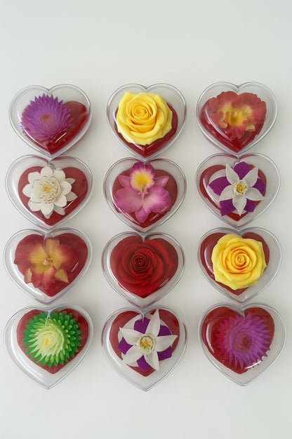 12er Set Blumenseife rot in herzförmigen Klarsichtboxen Duftend Deko Geschenk