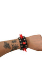 Lederarmband Schwarz mit Roten Spikes und Nieten Biker Rocker Gothic Metal Punk