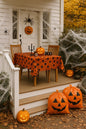 Halloween Deko Box Set mit Spinnennetz Weiß 700g - Tischdecke Orange - Laubsäcke
