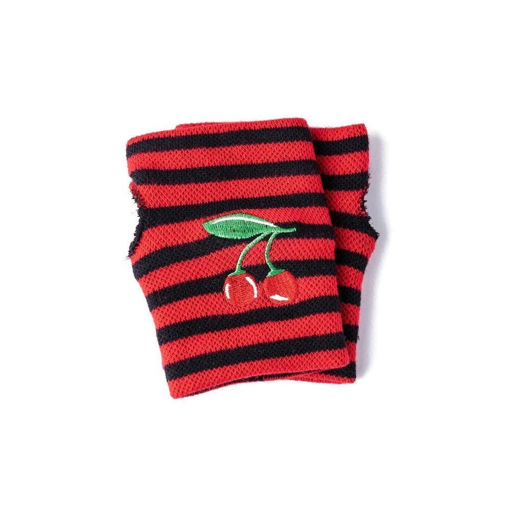 Fingerlose Handschuhe Gestreift Kirschen Accessoires Festival Punk Rockabilly