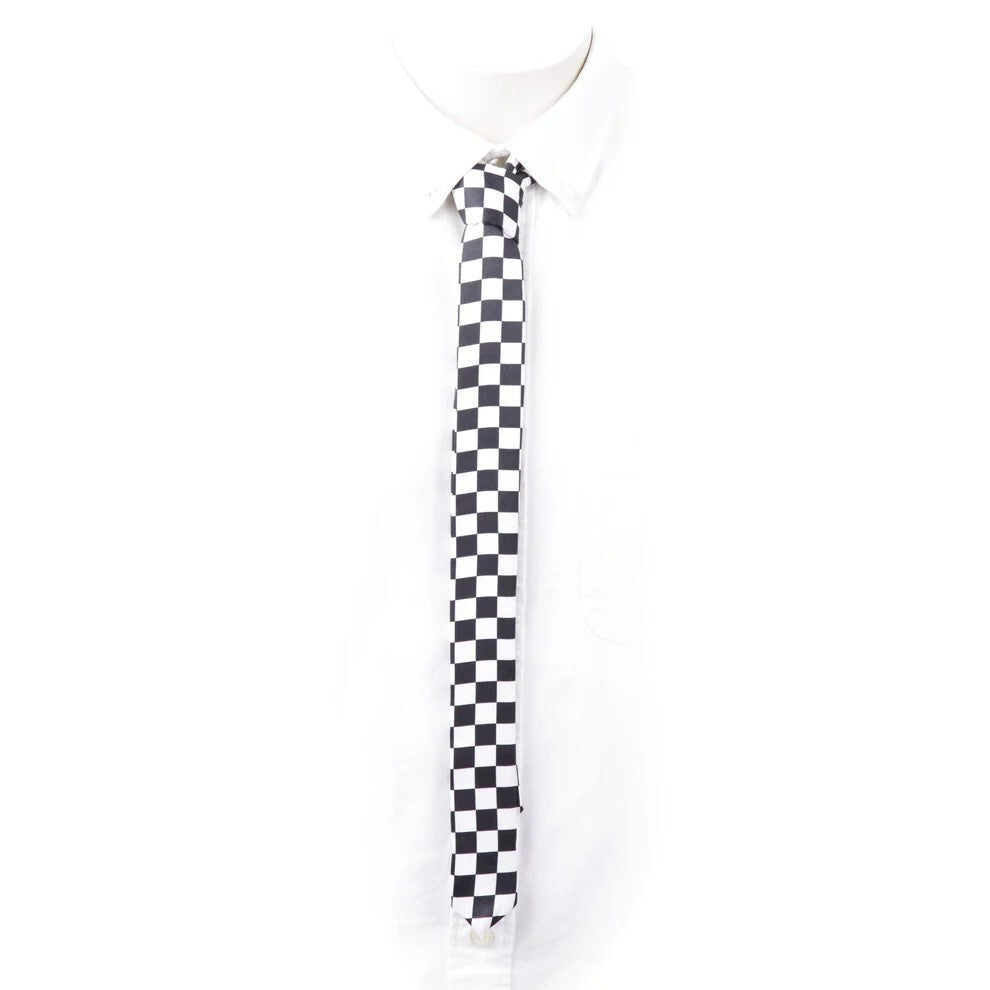 Krawatte Schwarz Weiß im Schachbrett Design Schmal Karos Mode Accessoires Herren