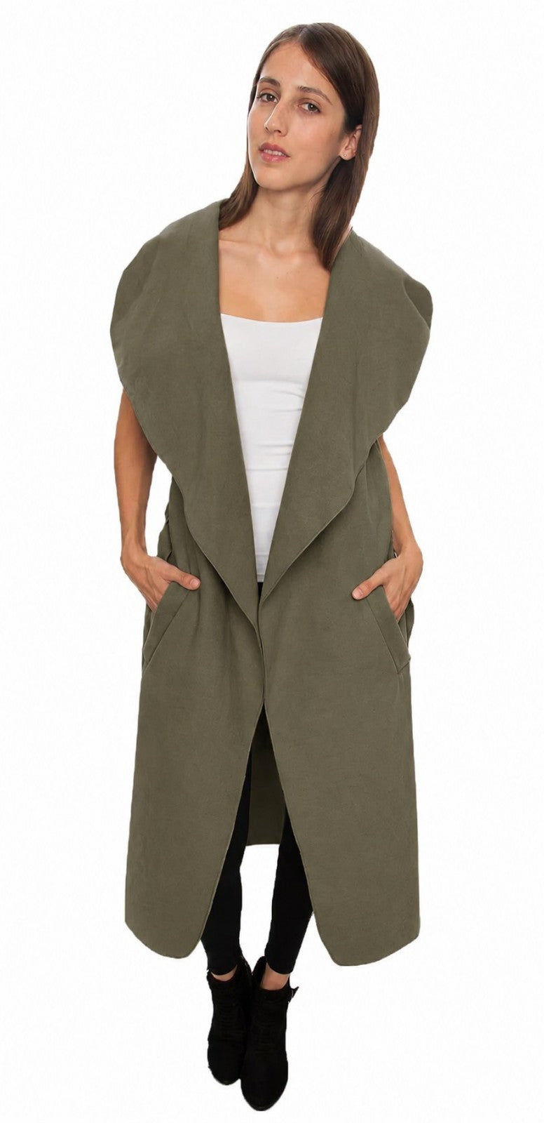 Rock Creek Übergangsjacke Khaki/Grün Damen Mantel Wasserfall Kragen One-Size