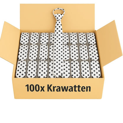 Aktion 100x Krawatte Weiß Schwarz Gepunktet Schmal Satinoptik Herren Großhandel