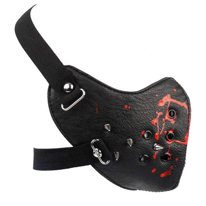 Maske Schwarz Leder mit Spikes Blood Shot Halbmaske Gesichtsmaske Horror Grusel