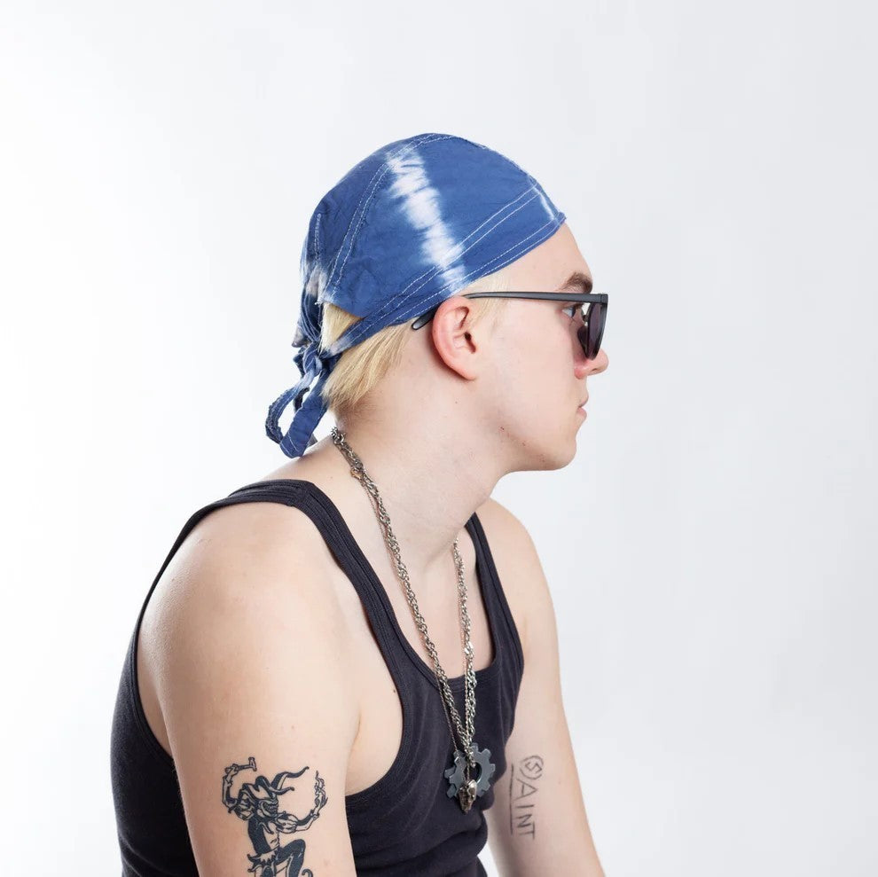 Bandana Blau Batik Muster Kopftuch Cap Zandanna Mütze Stirnband Biker Rocker