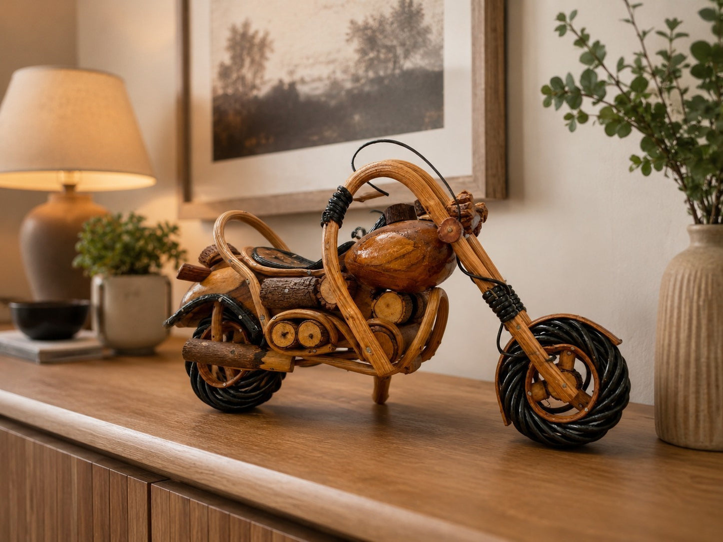 Motorrad aus Holz 35 cm Handarbeit Thailändisch Deko Bike Skulptur Chopper