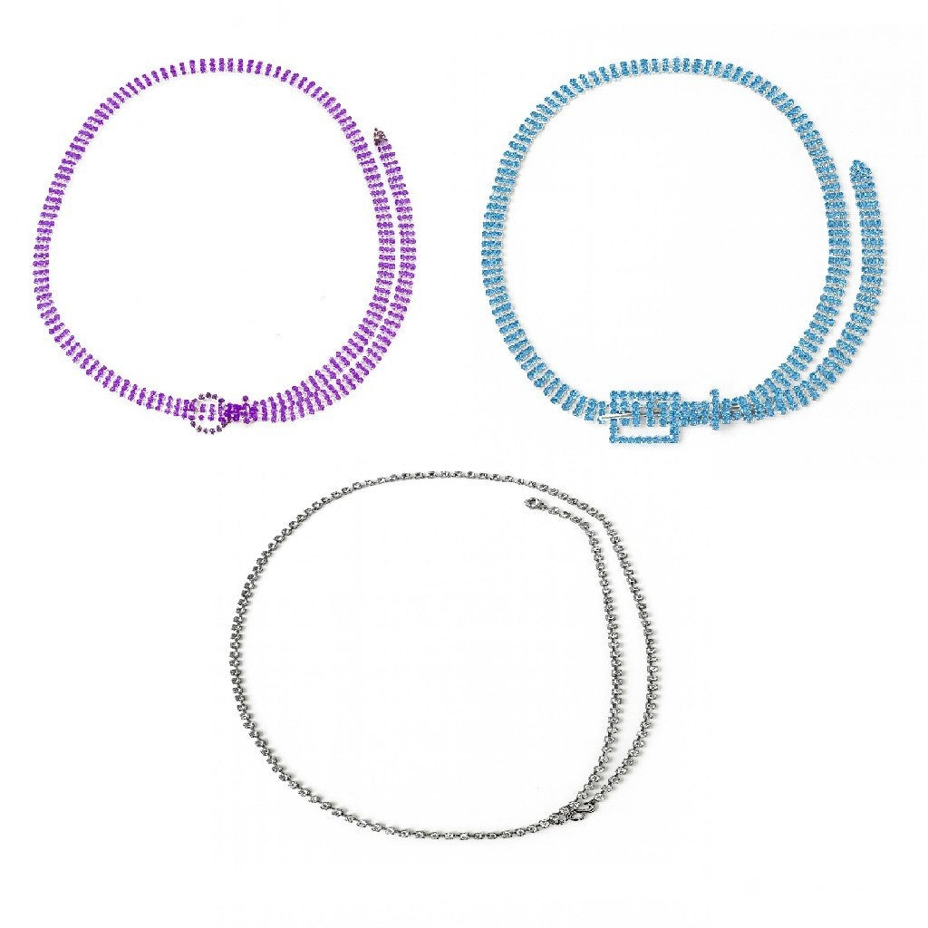 3er Set Gürtel Belt/Bauchkette mit glitzer Steinen Strass lila blau grau Kette Taille